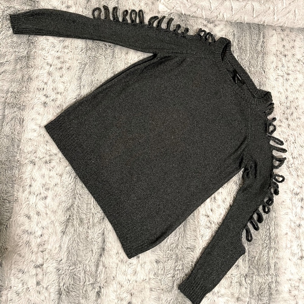 Gray Gunmetal Distressed Vintage Sweater